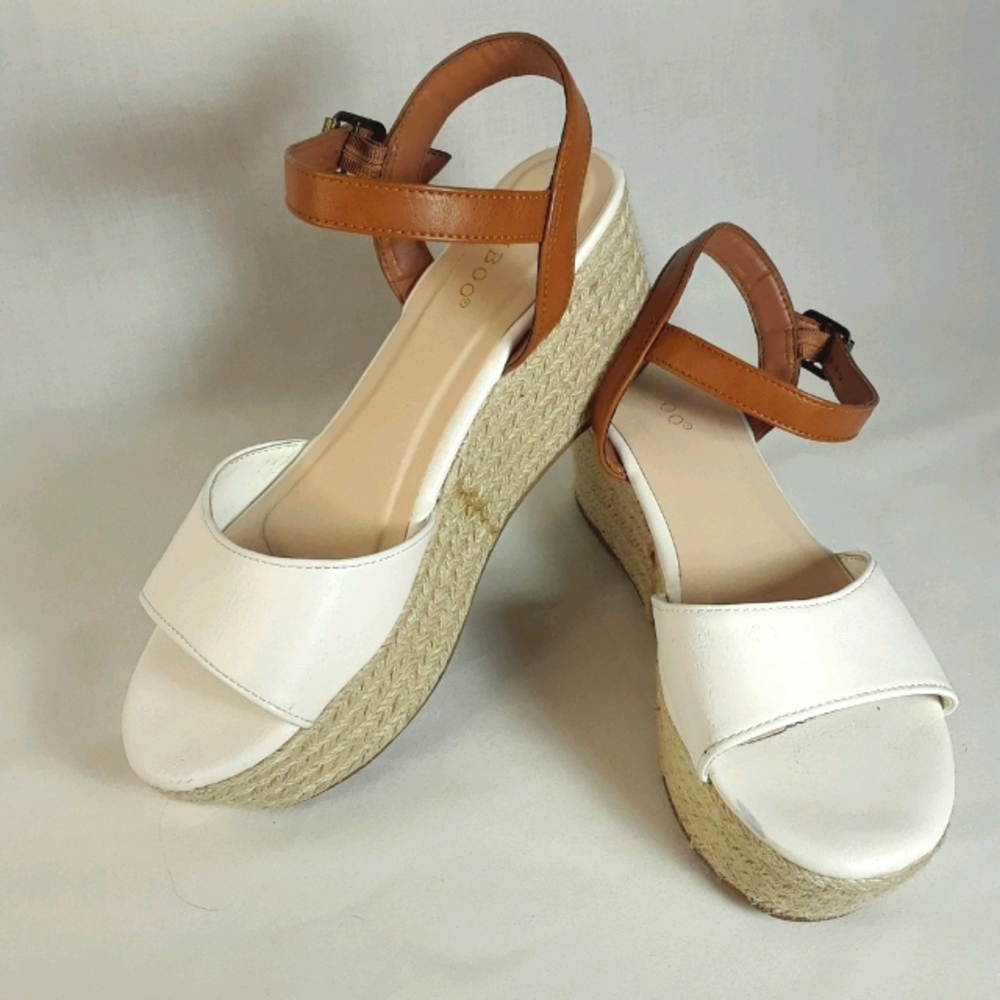 Bamboo white tan platform wedge espadrille sandals
